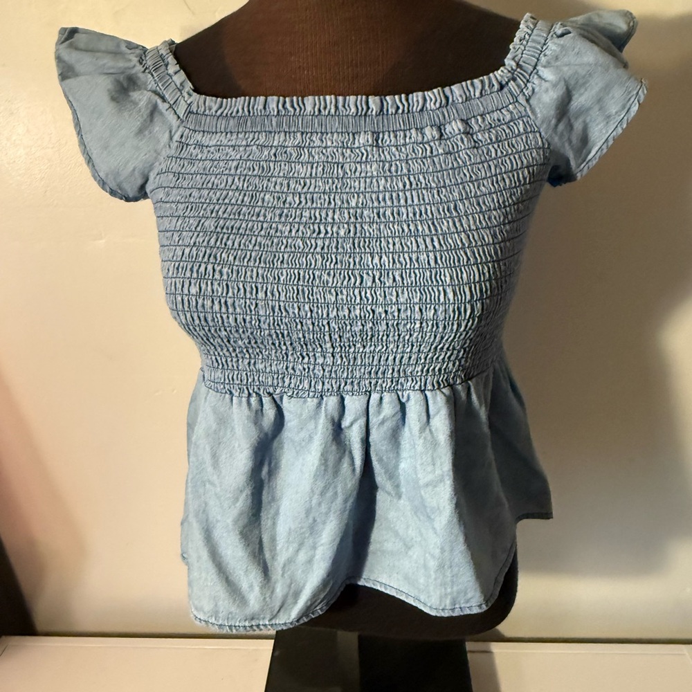 Aeropostale Blue Smocked Peplum Crop Top